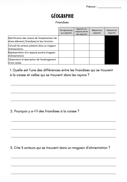 Géographie - Évaluation - Friandises