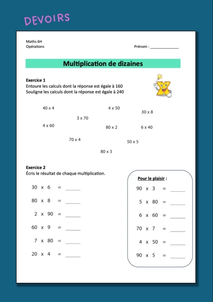 la multiplication de dizaines opération 6H
