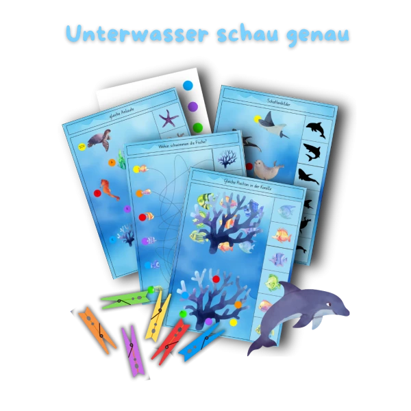 🐬 Cartes à pince sur le thème de la mer sous-marine : regarde bien