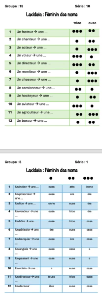 Lexidata: Féminin des noms: 6H : Module 4