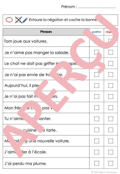 Fiches différencier forme d'une phrase positive ou négative 3P 5-6P