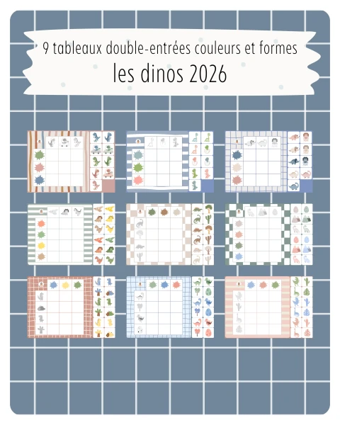 16. 🦕 9 Tableaux Double-Entrées Couleurs et Formes — Les Dinos 2026