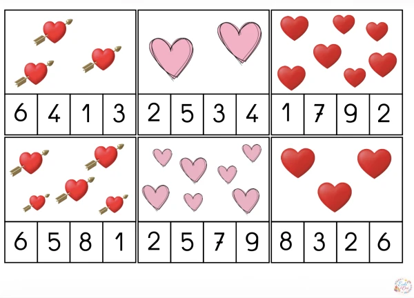 Cartes à pince coeur Saint-Valentin