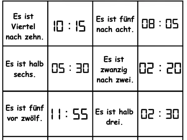 Memory des heures en allemand