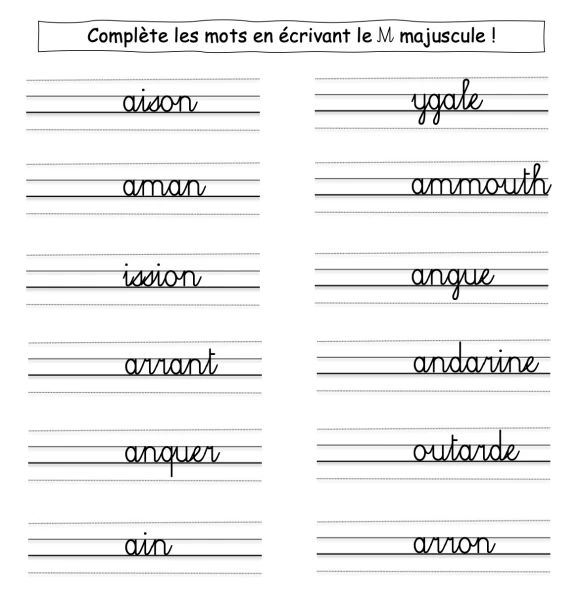 Écriture du M majuscule - fiche