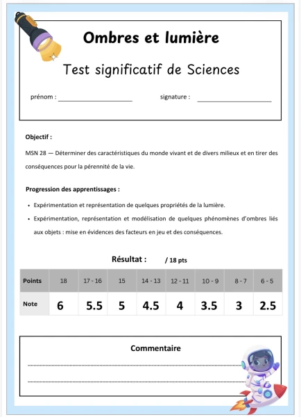Test - Sciences - Ombres et lumière