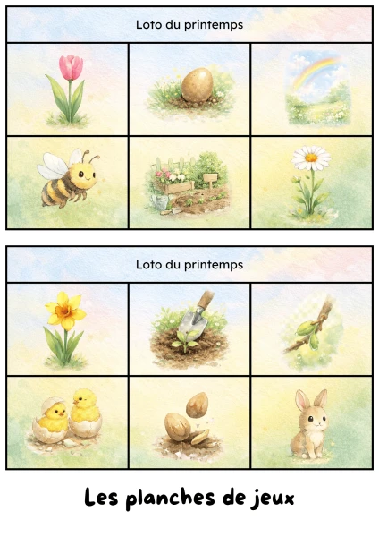 Loto du printemps à imprimer – jeu de vocabulaire cycle 1 (PDF gratuit)