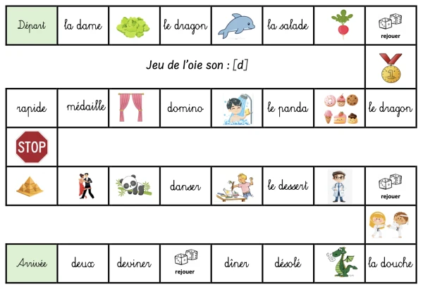 Jeux de l'oie sons divers (ch - oi - m - d - c-que-k...)