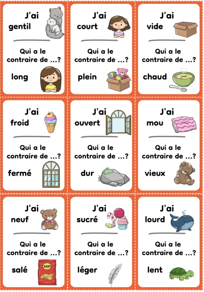 J'ai qui a, mots de sens contraire