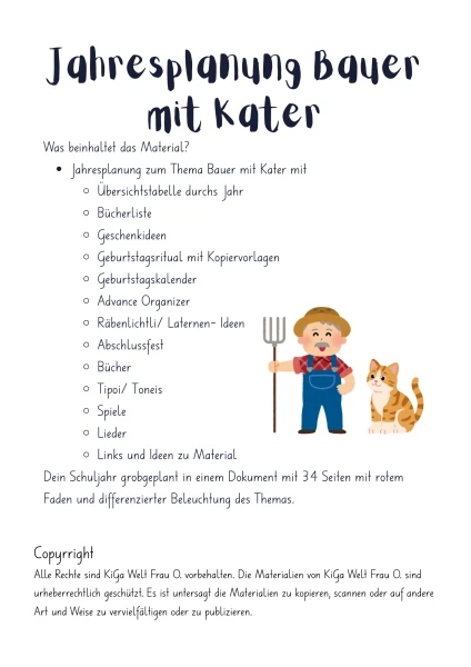 Jahresthema Bauer mit Kater Planung