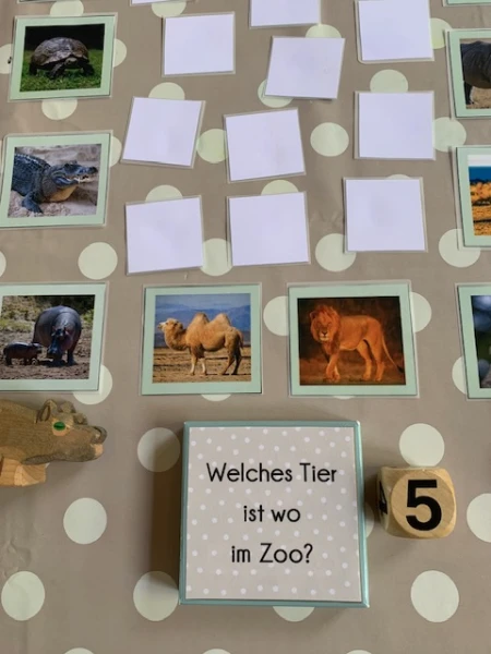 Memospiel "Welches Tier ist wo im Zoo?"
