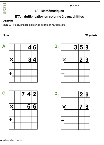 TA multiplication en colonne
