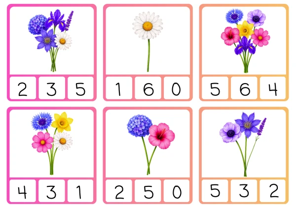 Fleurs - Cartes à pinces jusqu'à 6