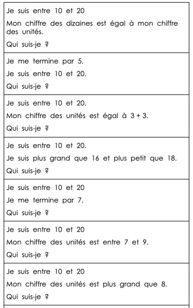 Nombres mystères 0 à 50