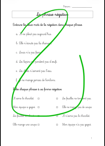 Fiche phrases négatives / positives