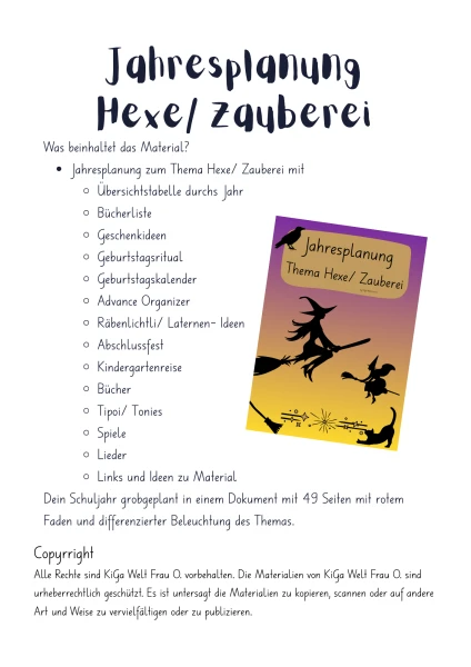 Jahresplanung Hexe/ Zauberei Kindergarten