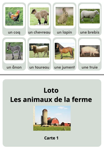 Loto des animaux de la ferme