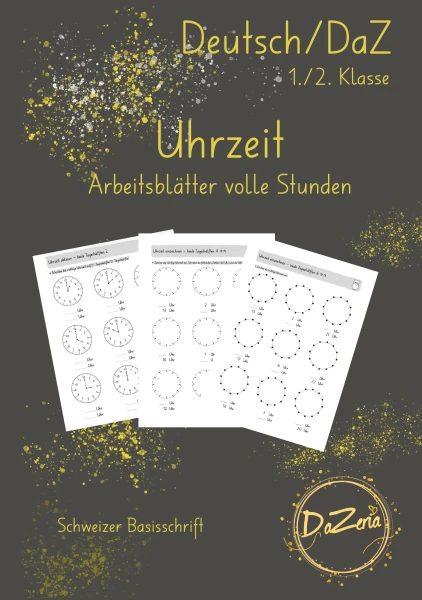 Uhrzeit Arbeitsblätter (volle Stunden)