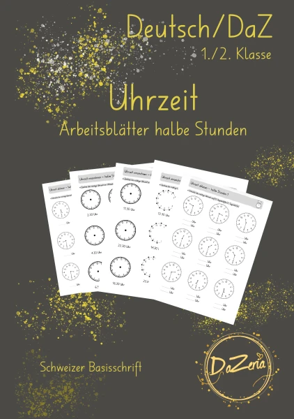 Uhrzeiten Arbeitsblätter (halbe Stunden)