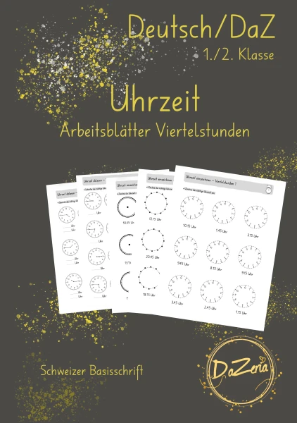 Uhrzeit Arbeitsblätter (Viertelstunden)