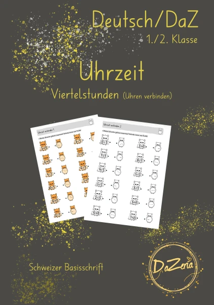 Uhrzeiten Arbeitsblätter (Viertelstunden)