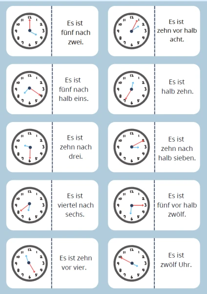 Domino pour apprendre les heures en Allemand
