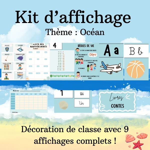 Kit Décoration & Organisation de Classe – Thème Océan (Méga Kit Rentrée)