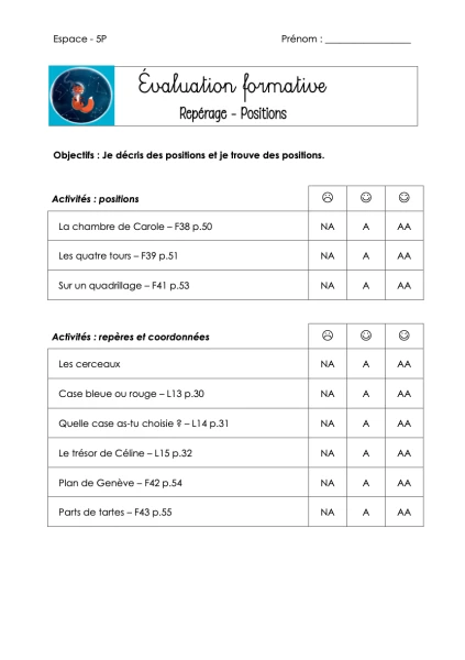 Evaluations formatives 5P - Repérage