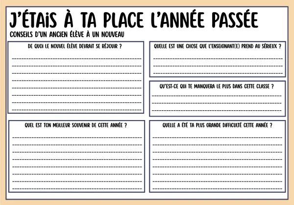 J'étais à ta place l'année passée ! – Activité de transition Rentrée & Fin d'année (3H à 8H / Primaire)