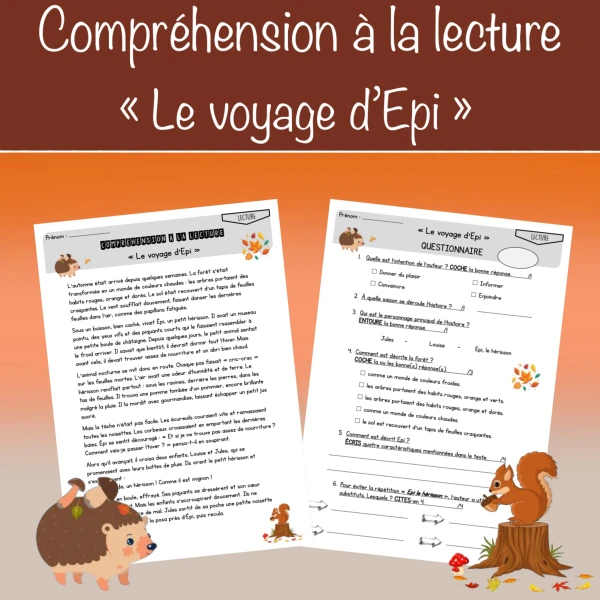 Compréhension à la lecture " Le voyage d'Epi"