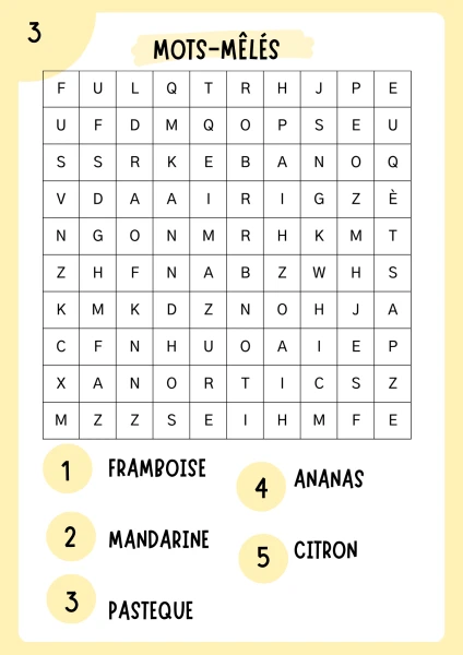 Mots-mêlés thématiques : "Les fruits et légumes" (7 grilles + corrigés inclus - Cycle 1 / 3H-4H)