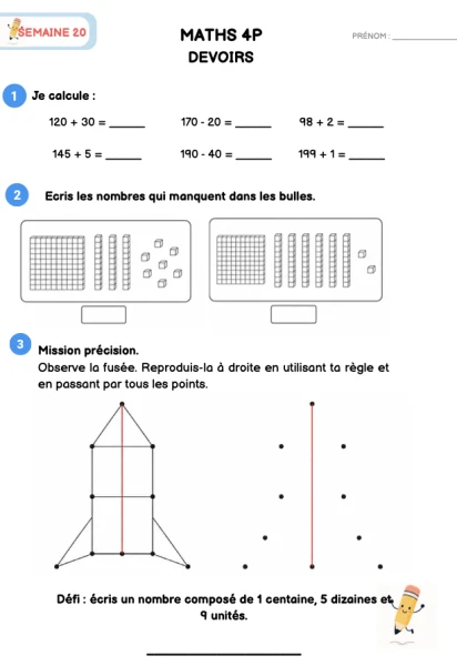 devoirs maths 4H année entière PER + ESPER compatible