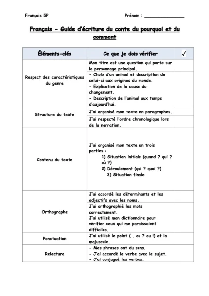 Production écrite conte du pourquoi et du comment 5-6P
