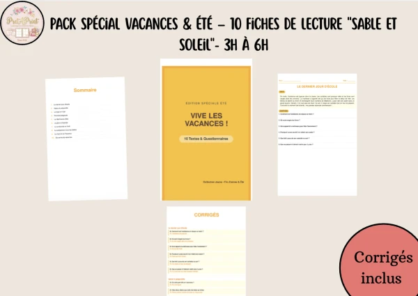 Pack Spécial Vacances & Été – 10 Fiches de Lecture "Sable et Soleil"- 3H à 6H