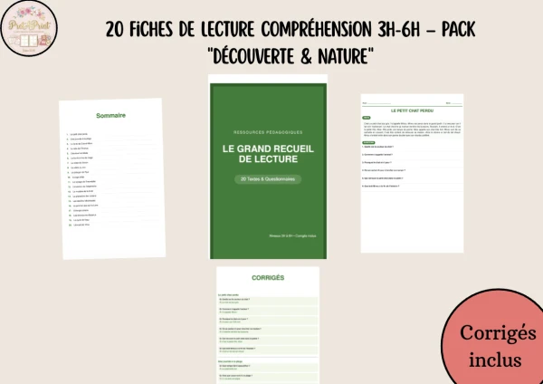 20 Fiches de Lecture Compréhension 3H-6H – Pack "Découverte & Nature"