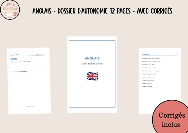 ANGLAIS - Dossier d'Autonomie 12 Pages - avec corrigés