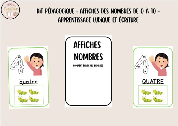 Kit pédagogique : Affiches des nombres de 0 à 10 - Apprentissage ludique et écriture