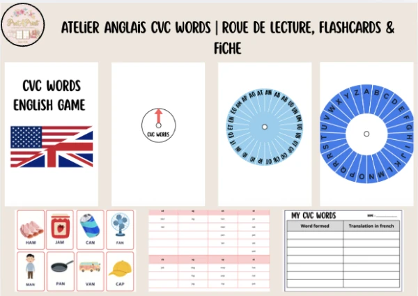 Atelier Anglais CVC Words | Roue de Lecture, Flashcards & Fiche