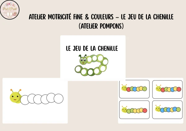 Atelier Motricité Fine & Couleurs – Le Jeu de la Chenille (Atelier Pompons)