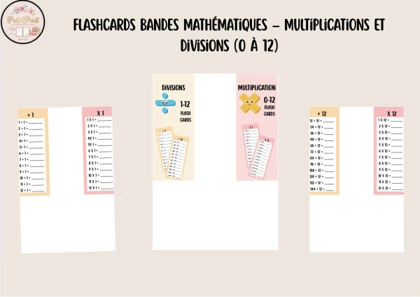 Flashcards Bandes Mathématiques – Multiplications et Divisions (0 à 12)