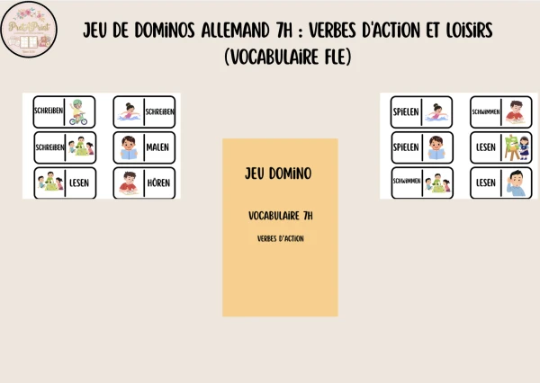 Jeu de dominos allemand 7H : Verbes d'action et loisirs (Vocabulaire FLE)