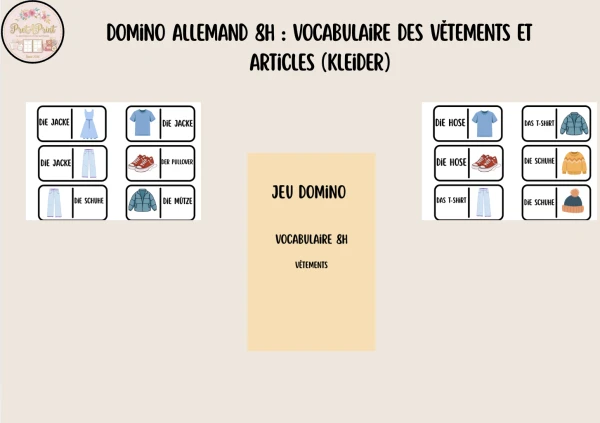 Domino allemand 8H : Vocabulaire des vêtements et articles (Kleider)