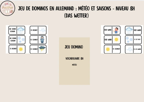 Jeu de dominos en allemand : Météo et Saisons - Niveau 8H (Das Wetter)