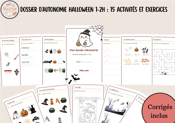 Dossier d'autonomie Halloween 1-2H : 15 Activités et Exercices