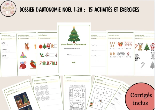 Dossier autonomie Noël 1H-2H : 15 activités et exercices