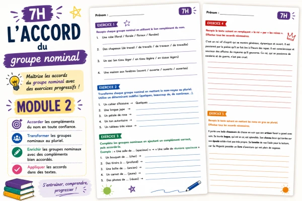 L'accord du groupe nominal – Module 2 (7H) | Exercices de grammaire