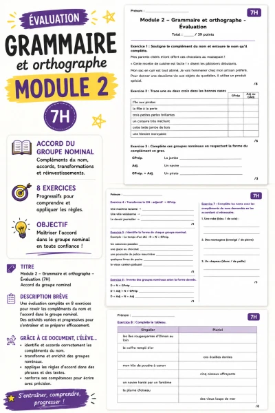 7H_Module 2 – Grammaire et orthographe – Évaluation