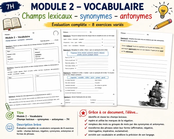 7H  – Module 2 – Vocabulaire : Champs lexicaux, synonymes et antonymes