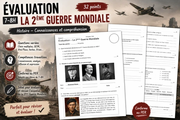 Évaluation - La seconde guerre mondiale - Histoire 7-8H