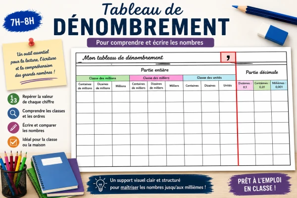 Tableau de dénombrement – Support visuel pour la numération décimale (7H–8H)